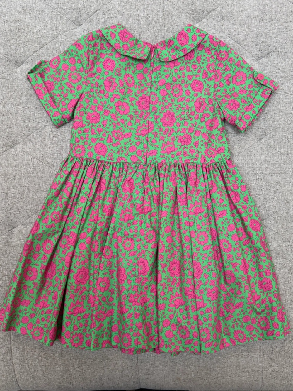 EUC JACADI Girls' Green and Pink Floral Peter Pan COLLAR Dress - Picture 3 of 3